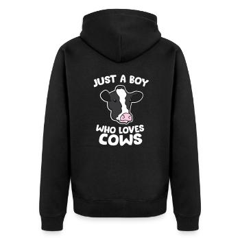 Funny Cow Farmer Son Just a Boy Who Loves Cows - Unisex Premium Organic Zip Hoodie - black - Back - Nico (187cm)