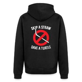 Skip A Straw Save A Turtle Save The Turtles - Unisex Premium Bio Zip Hoodie - Schwarz - Hinten - Nico (187cm)