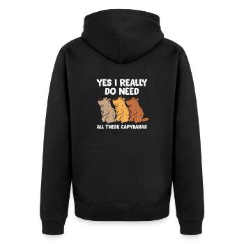 Yes I Really Do Need All These Capybaras - Unisex Premium Organic Zip Hoodie - black - Back - Nico (187cm)