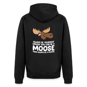 Moose Alaska Always Be Yourself Unless You Can Be - Unisex Premium Bio Zip Hoodie - Schwarz - Hinten - Nico (187cm)