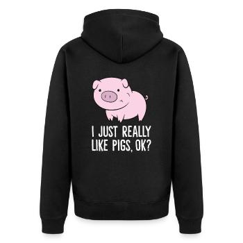 I Just Really Like Pigs, OK? Love Pigs - Unisex Premium Bio Zip Hoodie - Schwarz - Hinten - Nico (187cm)