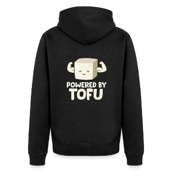 Vegan Vegetarian Love Tofu Powered By Tofu - Unisex Premium Organic Zip Hoodie - black - Back - Nico (187cm)