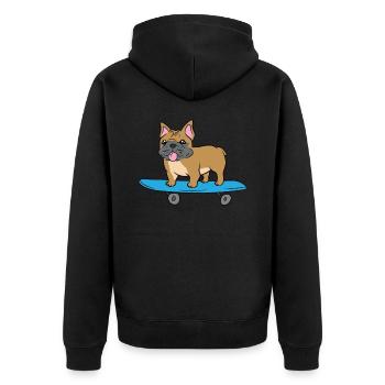 Skateboarding French Bulldog Kids Skater Bulldog - Unisex Premium Bio Zip Hoodie - Schwarz - Hinten - Nico (187cm)