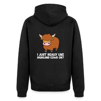 Amoureux des vaches des Highlands J’aime les vaches des Highlands - Veste à capuche bio Premium Unisexe - noir - Dos - Nico (187cm)