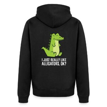 Alligator-Liebhaber Ich mag Alligatoren einfach - Unisex Premium Bio Zip Hoodie - Schwarz - Hinten - Nico (187cm)