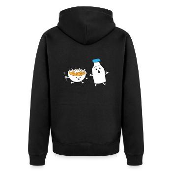 Müsli Chasing Milk Cornflakes Frühstückscerealien - Unisex Premium Bio Zip Hoodie - Schwarz - Hinten - Nico (187cm)