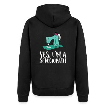 Ja, ich bin ein Sewciopath Lustig nähen - Unisex Premium Bio Zip Hoodie - Schwarz - Hinten - Nico (187cm)