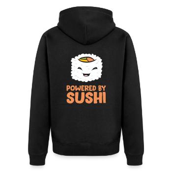 Powered by Sushi Liebe Sushi - Unisex Premium Bio Zip Hoodie - Schwarz - Hinten - Nico (187cm)