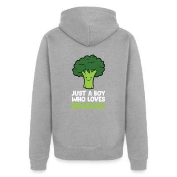 Brocoli doux Juste un garçon qui aime le brocoli - Veste à capuche bio Premium Unisexe - gris chiné - Dos - Nico (187cm)