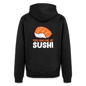 Du hattest mich bei Sushi Liebe Sushi - Unisex Premium Bio Zip Hoodie - Schwarz - Hinten - Nico (187cm)