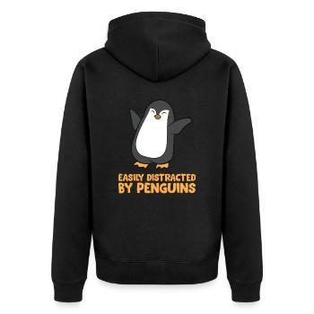 Pinguin leicht abgelenkt durch Pinguine - Unisex Premium Bio Zip Hoodie - Schwarz - Hinten - Nico (187cm)
