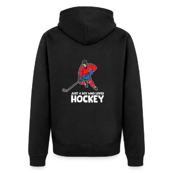 Nur ein Junge, der Eishockeys liebt Lustiges - Unisex Premium Bio Zip Hoodie - Schwarz - Hinten - Nico (187cm)
