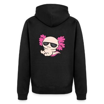 Cooler Axolotl mit Sonnenbrille Liebe Axolotl - Unisex Premium Bio Zip Hoodie - Schwarz - Hinten - Nico (187cm)