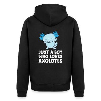 Nur ein Junge, der Axolotls liebt Lustiger Axolotl - Unisex Premium Bio Zip Hoodie - Schwarz - Hinten - Nico (187cm)