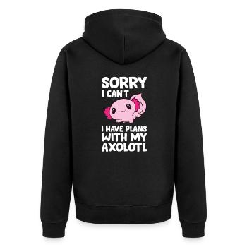 Ich kann leider nicht, ich habe Pläne mit meinem - Unisex Premium Bio Zip Hoodie - Schwarz - Hinten - Nico (187cm)