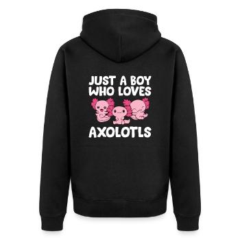 Axolotl Boy Nur ein Junge, der Axolotls liebt - Unisex Premium Bio Zip Hoodie - Schwarz - Hinten - Nico (187cm)