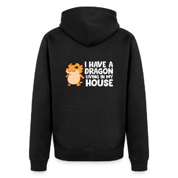 Ich habe einen Drachen, der in meinem Haus lebt - Unisex Premium Bio Zip Hoodie - Schwarz - Hinten - Nico (187cm)