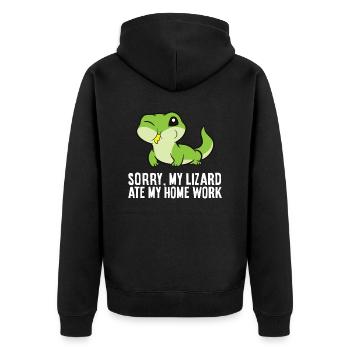 Entschuldigung, meine Eidechse hat meine - Unisex Premium Bio Zip Hoodie - Schwarz - Hinten - Nico (187cm)