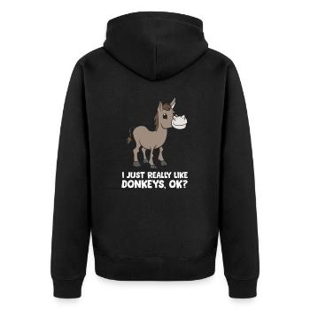 Ich mag einfach wirklich Esel, okay lustiger Esel - Unisex Premium Bio Zip Hoodie - Schwarz - Hinten - Nico (187cm)