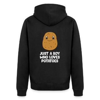 Nur ein Junge, der Kartoffeln liebt - Unisex Premium Bio Zip Hoodie - Schwarz - Hinten - Nico (187cm)
