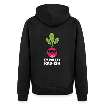 Ich bin ein hübsches Radieschen Gemüse Wortspiel - Unisex Premium Bio Zip Hoodie - Schwarz - Hinten - Nico (187cm)