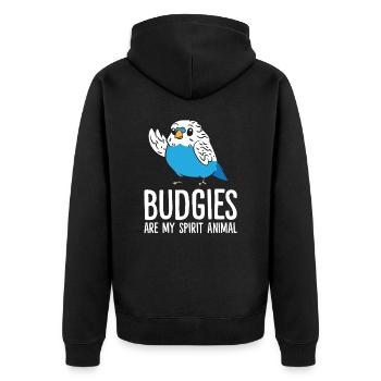 Funny Budgie Lover Budgerigars - Unisex Premium Organic Zip Hoodie - black - Back - Nico (187cm)