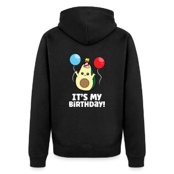 Avocado Es ist mein Geburtstag Avocado Geburtstag - Unisex Premium Bio Zip Hoodie - Schwarz - Hinten - Nico (187cm)