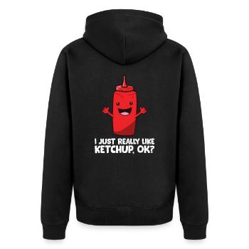 Ich mag einfach Ketchup, okay? Tomatenketchup - Unisex Premium Bio Zip Hoodie - Schwarz - Hinten - Nico (187cm)