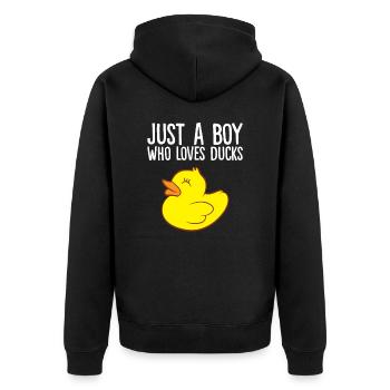 Nur ein Junge, der Enten liebt - Unisex Premium Bio Zip Hoodie - Schwarz - Hinten - Nico (187cm)