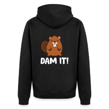Funny Beaver Dam It Cute Beaver - Unisex Premium Organic Zip Hoodie - black - Back - Nico (187cm)
