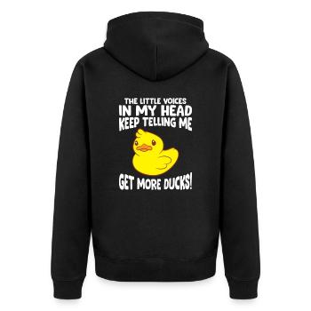 Die kleinen Stimmen in meinem Kopf sagen mir - Unisex Premium Bio Zip Hoodie - Schwarz - Hinten - Nico (187cm)