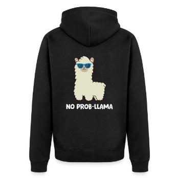 Llama Lover No Prob-LLama Alpaka No Probllama - Unisex Premium Bio Zip Hoodie - Schwarz - Hinten - Nico (187cm)