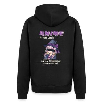 Anime ist wie Latein - Unisex Premium Bio Zip Hoodie - Schwarz - Hinten - Nico (187cm)