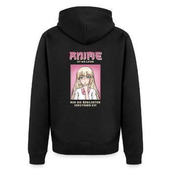 Anime ist wie Latein - Unisex Premium Bio Zip Hoodie - Schwarz - Hinten - Nico (187cm)
