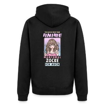Ich gucke nicht nur Anime manchmal zocke ich auch - Unisex Premium Bio Zip Hoodie - Schwarz - Hinten - Nico (187cm)