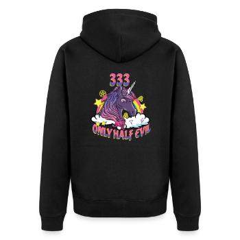 333 Only Half Evil I Satanic Vaporwave Unicorn - Unisex Premium Organic Zip Hoodie - black - Back - Nico (187cm)