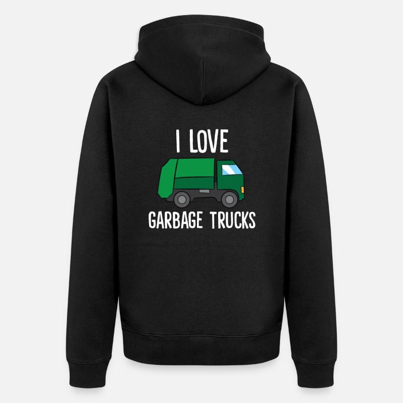 I Love Garbage Trucks - Unisex Premium Bio Zip Hoodie - Schwarz