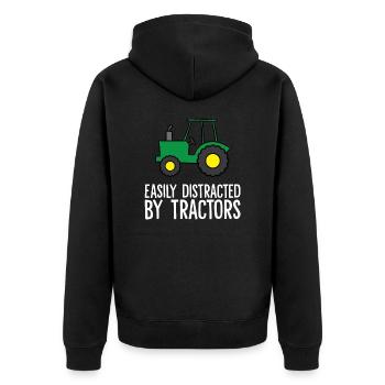 Facilement distrait par les tracteurs - Veste à capuche bio Premium Unisexe - noir - Dos - Nico (187cm)