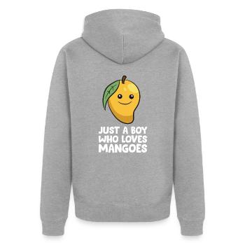 Nur ein Junge, der Mangos liebt - Unisex Premium Bio Zip Hoodie - Grau meliert - Hinten - Nico (187cm)