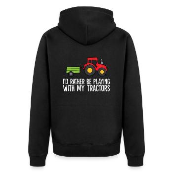 I'd Rather Be Playing With My Tractors - Unisex Premium Organic Zip Hoodie - black - Back - Nico (187cm)