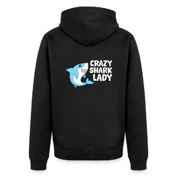 Crazy Shark Lady - Unisex Premium Bio Zip Hoodie - Schwarz - Hinten - Nico (187cm)