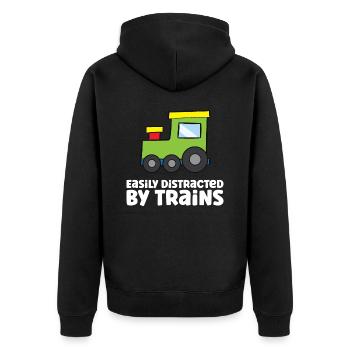 Easily Distracted By Trains - Unisex Premium Bio Zip Hoodie - Schwarz - Hinten - Nico (187cm)