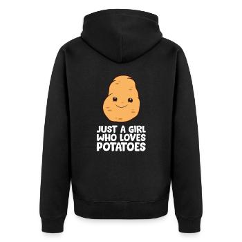 Nur ein Mädchen, das Kartoffeln liebt - Unisex Premium Bio Zip Hoodie - Schwarz - Hinten - Nico (187cm)