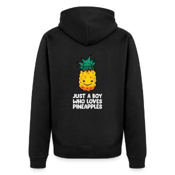 Nur ein Junge, der Ananas liebt - Unisex Premium Bio Zip Hoodie - Schwarz - Hinten - Nico (187cm)