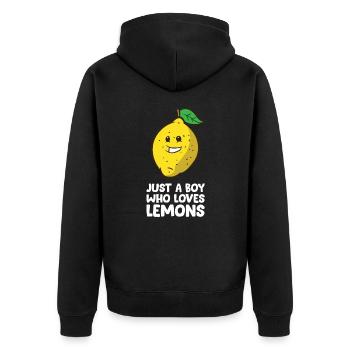 Just a Boy Who Loves Lemons - Unisex Premium Organic Zip Hoodie - black - Back - Nico (187cm)