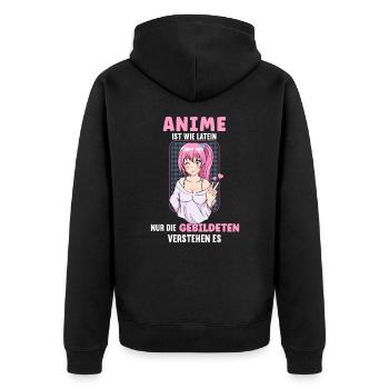 Anime ist wie Latein I Anime Cosplay Girl - Unisex Premium Bio Zip Hoodie - Schwarz - Hinten - Nico (187cm)