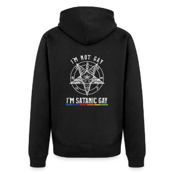 I'm not gay i'm satanic Gay I LGBT Pride - Unisex Premium Bio Zip Hoodie - Schwarz - Hinten - Nico (187cm)