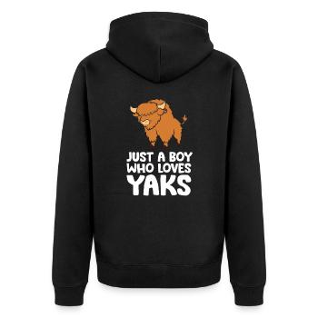 Nur ein Junge, der Yaks liebt - Unisex Premium Bio Zip Hoodie - Schwarz - Hinten - Nico (187cm)