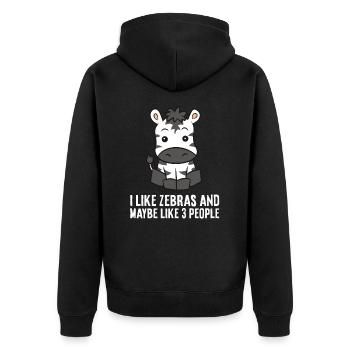 Ich mag Zebras und vielleicht 3 Menschen Zebras - Unisex Premium Bio Zip Hoodie - Schwarz - Hinten - Nico (187cm)