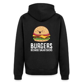 Burger Weil Salat scheiße ist Lustiger Hamburger - Unisex Premium Bio Zip Hoodie - Schwarz - Hinten - Nico (187cm)